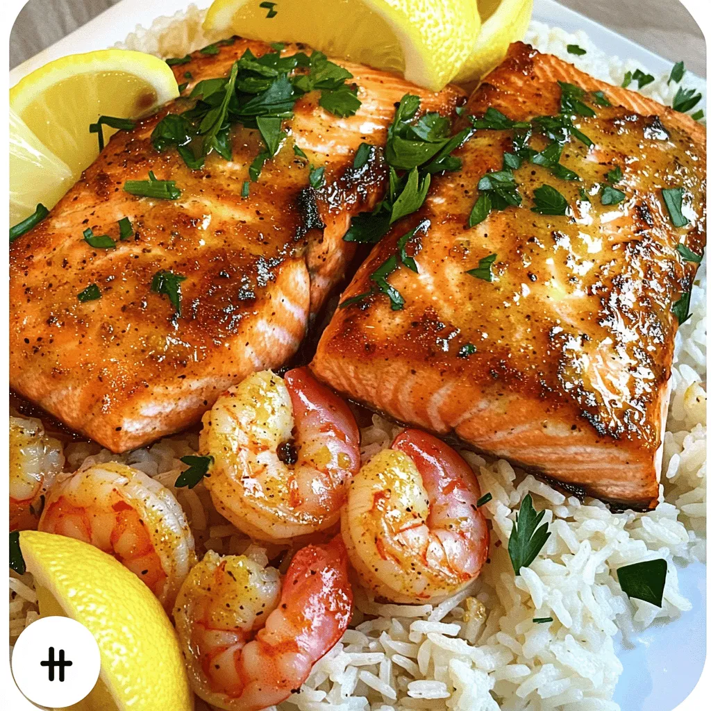 Cajun Salmon and Shrimp with Garlic Butter Sauce Delight