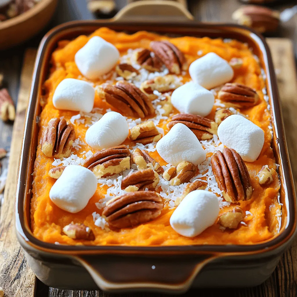 To make sweet potato casserole, you need some key ingredients. The first is sweet potatoes. I recommend using medium-sized sweet potatoes. They are creamy and sweet, perfect for this dish.