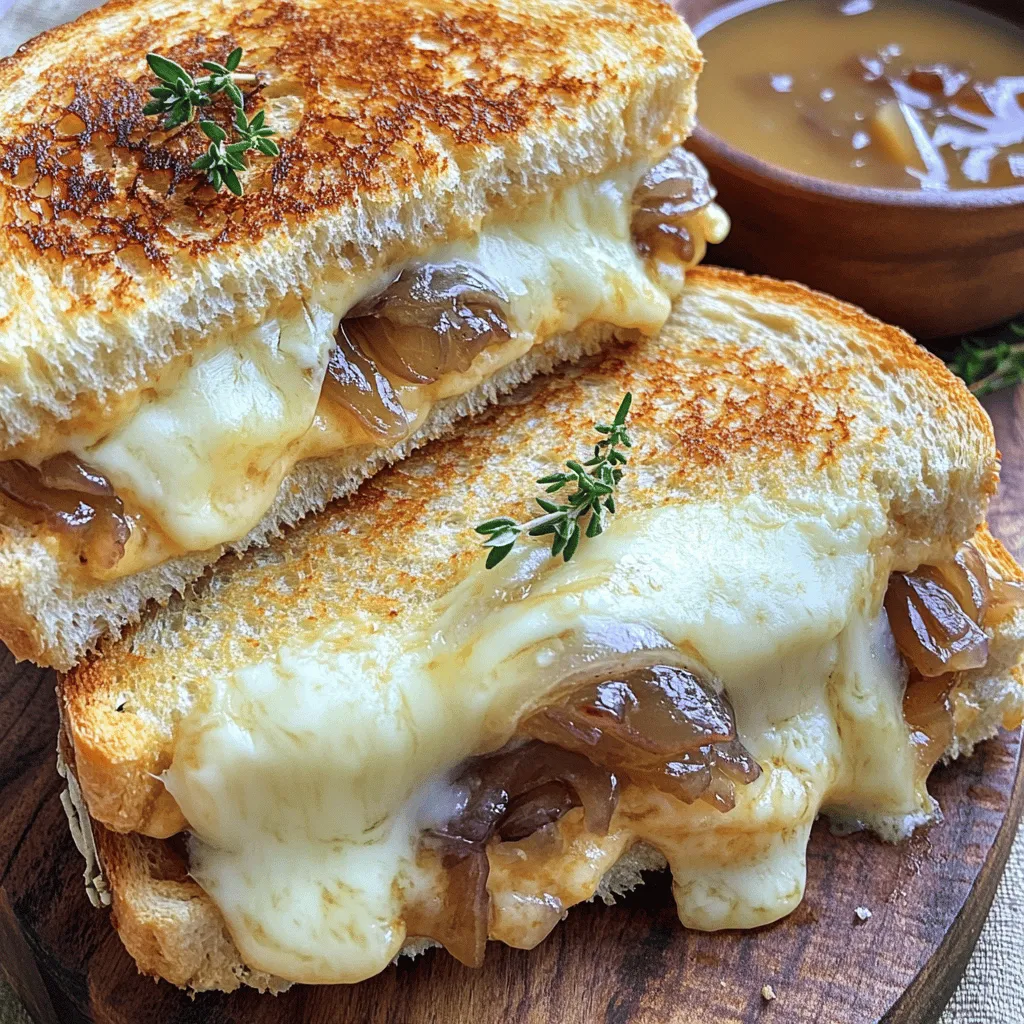 - 4 slices of sourdough bread - 1 medium onion, thinly sliced - 1 tablespoon butter - 1 teaspoon olive oil - 1 teaspoon sugar - 1/2 teaspoon salt - 1/4 teaspoon black pepper - 1 cup shredded Gruyère cheese - 1/2 cup shredded sharp cheddar cheese - 1 tablespoon fresh thyme leaves (or 1 teaspoon dried thyme) - 2 teaspoons balsamic vinegar - 1 tablespoon Dijon mustard (optional)