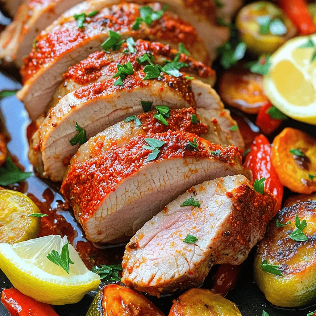 - 1.5 lbs pork tenderloin - 3 tablespoons harissa paste - 2 tablespoons olive oil