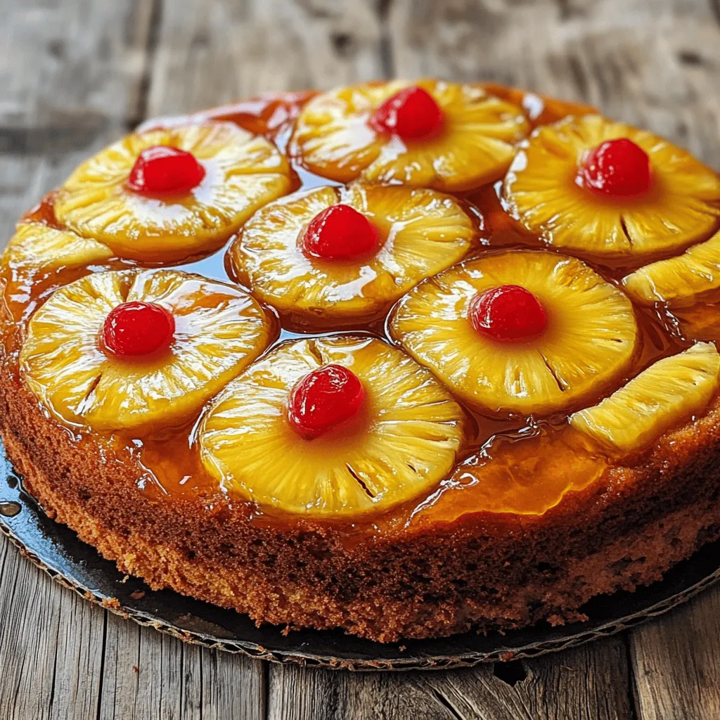 To make a tasty pineapple upside-down cake, gather these ingredients: - 1 can (20 oz) sliced pineapple in juice, drained (reserve juice) - 1/2 cup unsalted butter (1 stick) - 1 cup packed brown sugar - 1/2 cup granulated sugar - 1 1/2 cups all-purpose flour - 2 teaspoons baking powder - 1/2 teaspoon salt - 2 large eggs - 1 teaspoon vanilla extract - 1/2 cup milk - Maraschino cherries for garnish (optional)