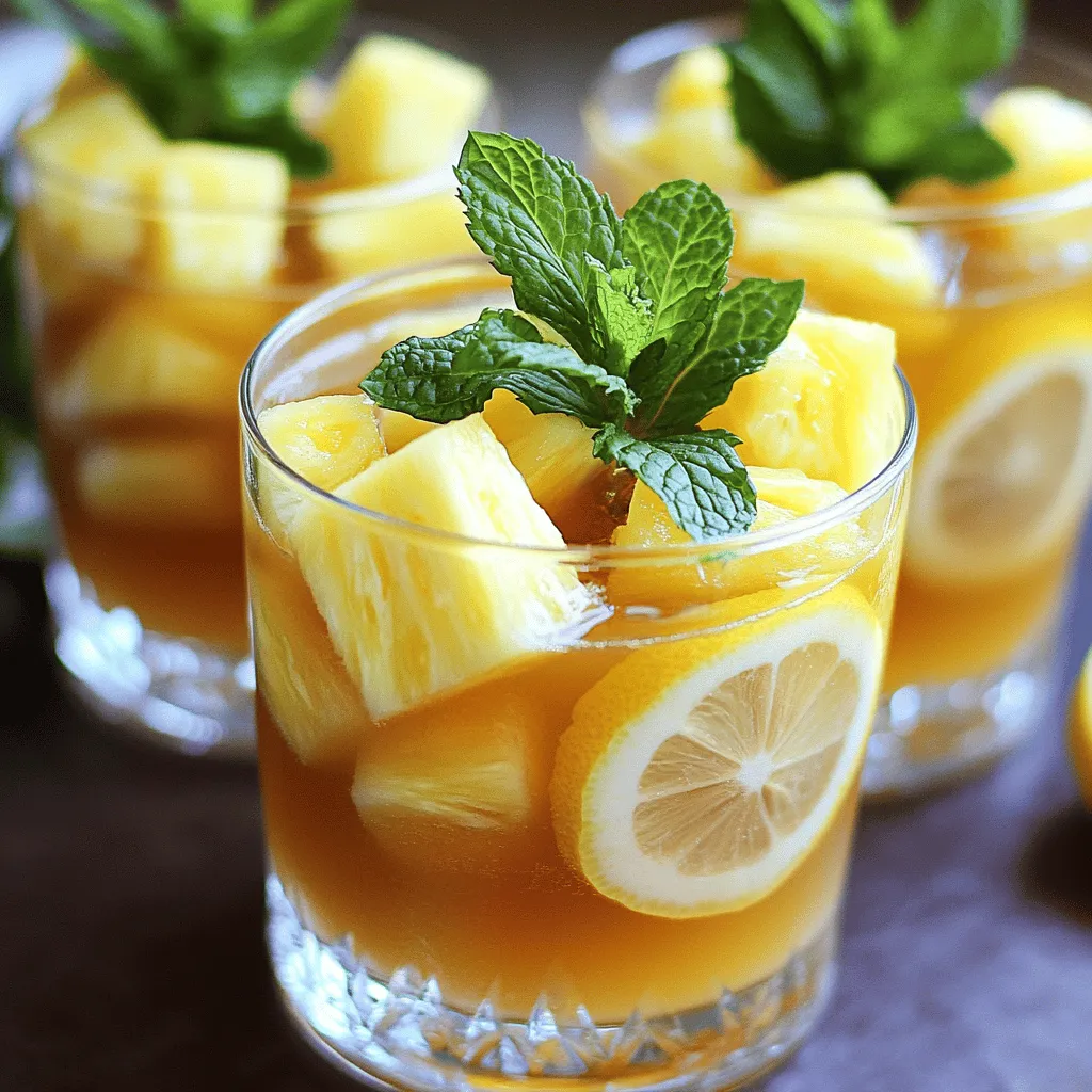 To make a tasty lemony pineapple iced tea recipe, you need a few key items. First, start with brewed black tea. You need four cups of it. This gives your drink a rich flavor. Next, fresh pineapple juice is a must. One cup adds sweetness and a tropical twist. You also need half a cup of fresh lemon juice. This makes the tea bright and zesty.