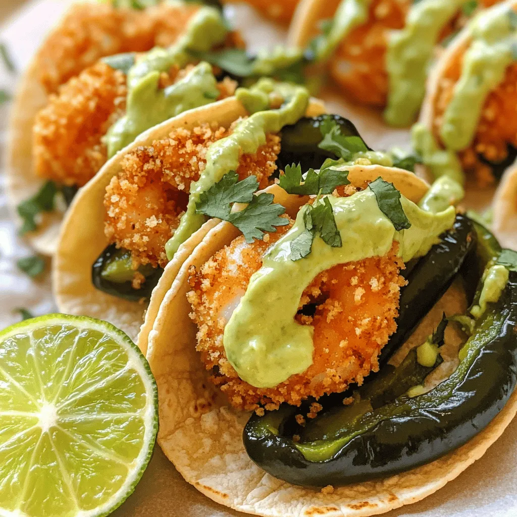 Crispy Shrimp &#038; Poblano Tacos with Avocado Cilantro Sauce