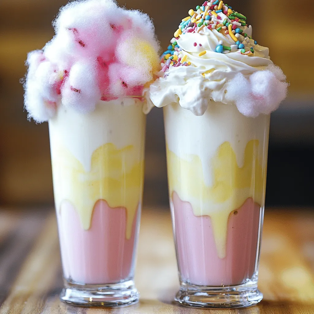 To make a cotton candy milkshake, you need a few key ingredients. First, vanilla ice cream is essential. It gives the milkshake its creamy texture. Next, whole milk makes the shake smooth and easy to drink. You