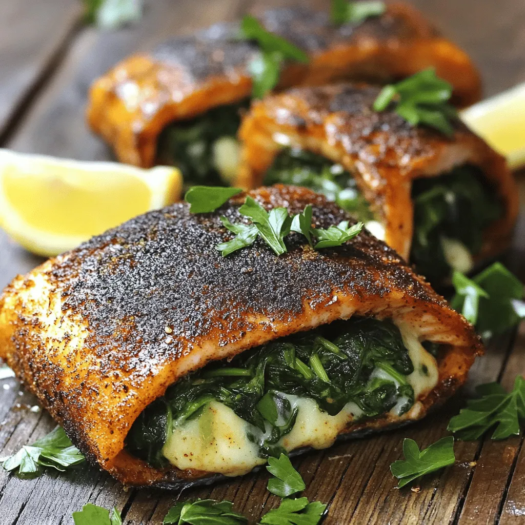 The main stars of this dish are salmon, spinach, and Parmesan cheese. Each ingredient plays a big role.