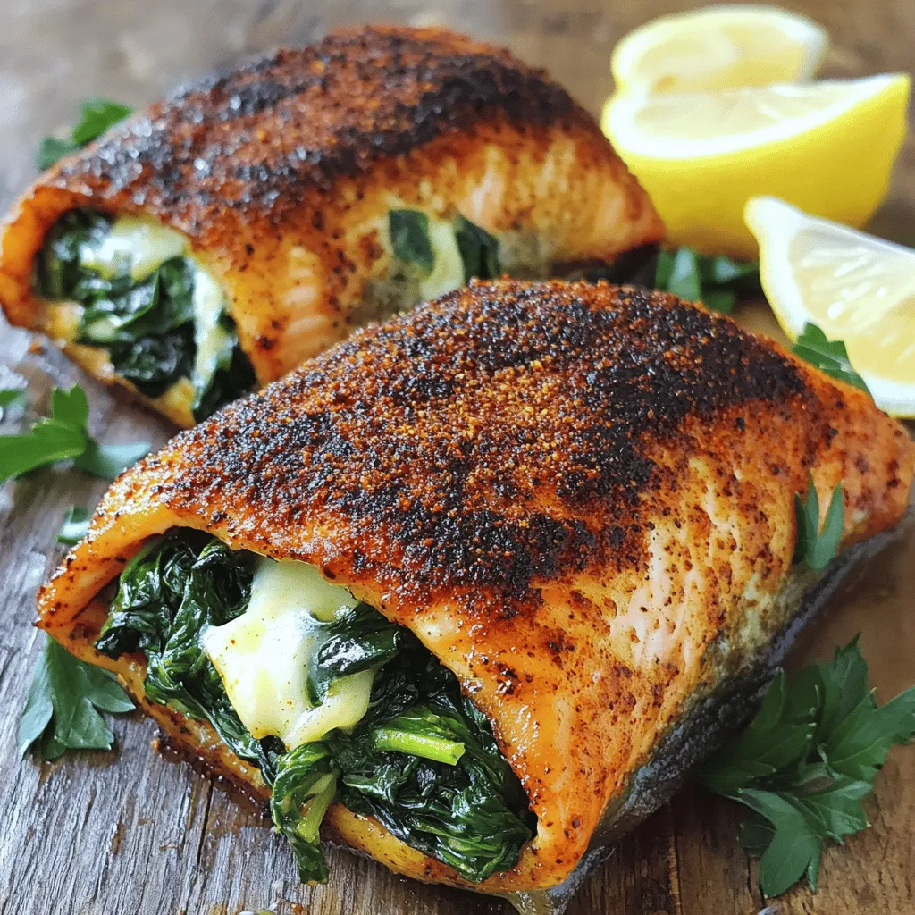 Blackened Salmon Stuffed with Spinach and Parmesan Delight