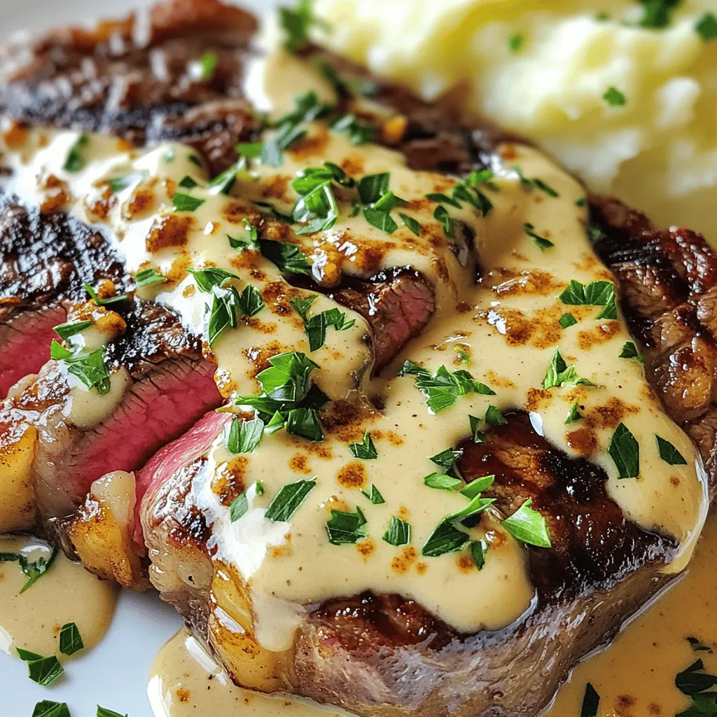 For the steak, I use two ribeye steaks that are about one inch thick. Ribeye has great flavor and fat. You should also have salt and black pepper to taste. These basic seasonings bring out the meat