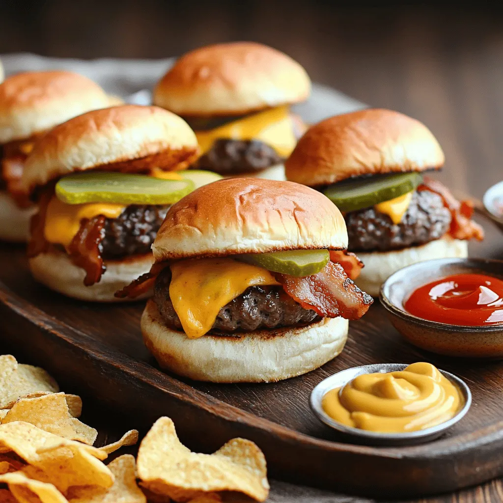 To make mini beef bacon cheeseburger bites, you need a few key ingredients. Start with 1 pound of ground beef. This gives you a juicy base for your bites. Next, use 4 ounces of beef bacon, chopped. This adds a nice crunch and rich flavor. You also need 1/2 cup of shredded cheddar cheese. It melts perfectly and adds creaminess. For a smooth texture, include 1/4 cup of softened cream cheese.