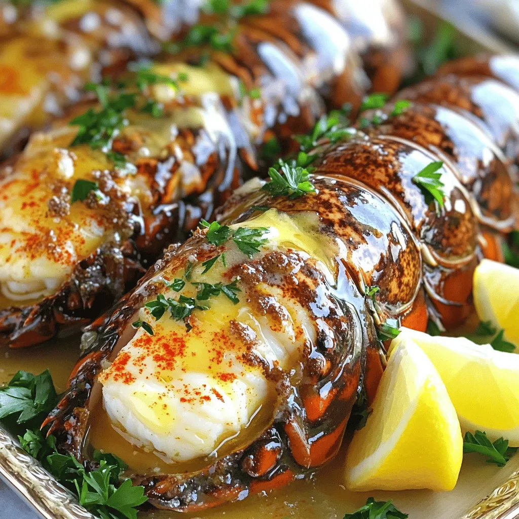 - 4 frozen lobster tails - 4 tablespoons unsalted butter, melted - 2 cloves garlic, minced - 1 lemon, zested and juiced - 1 teaspoon paprika - 1 teaspoon fresh parsley, chopped - Salt and pepper to taste