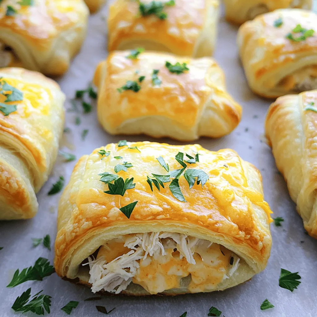 Cheesy chicken crescent rolls are a tasty treat made with chicken and cheese wrapped in crescent dough. They are simple and quick to make, which makes them a hit in many homes. The blend of creamy filling and flaky dough creates a delightful bite. You can customize the filling to suit your taste, which adds to their charm.