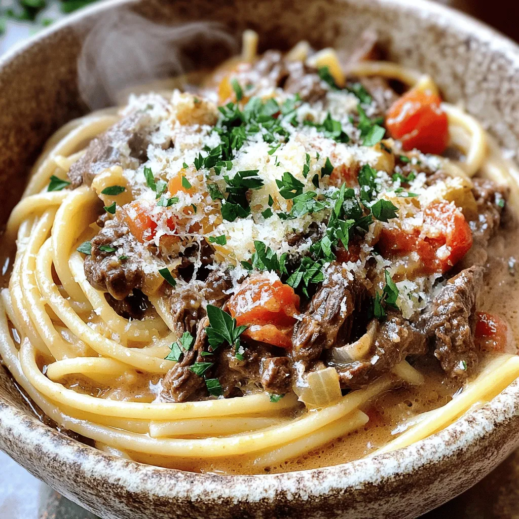 For a rich and velvety beef pasta, you need a few key ingredients. The main star is 1 lb of beef chuck roast, cut into 1-inch cubes. This cut has a nice balance of fat and meat, giving your dish depth. You also need 2 tablespoons of olive oil to sear the beef.