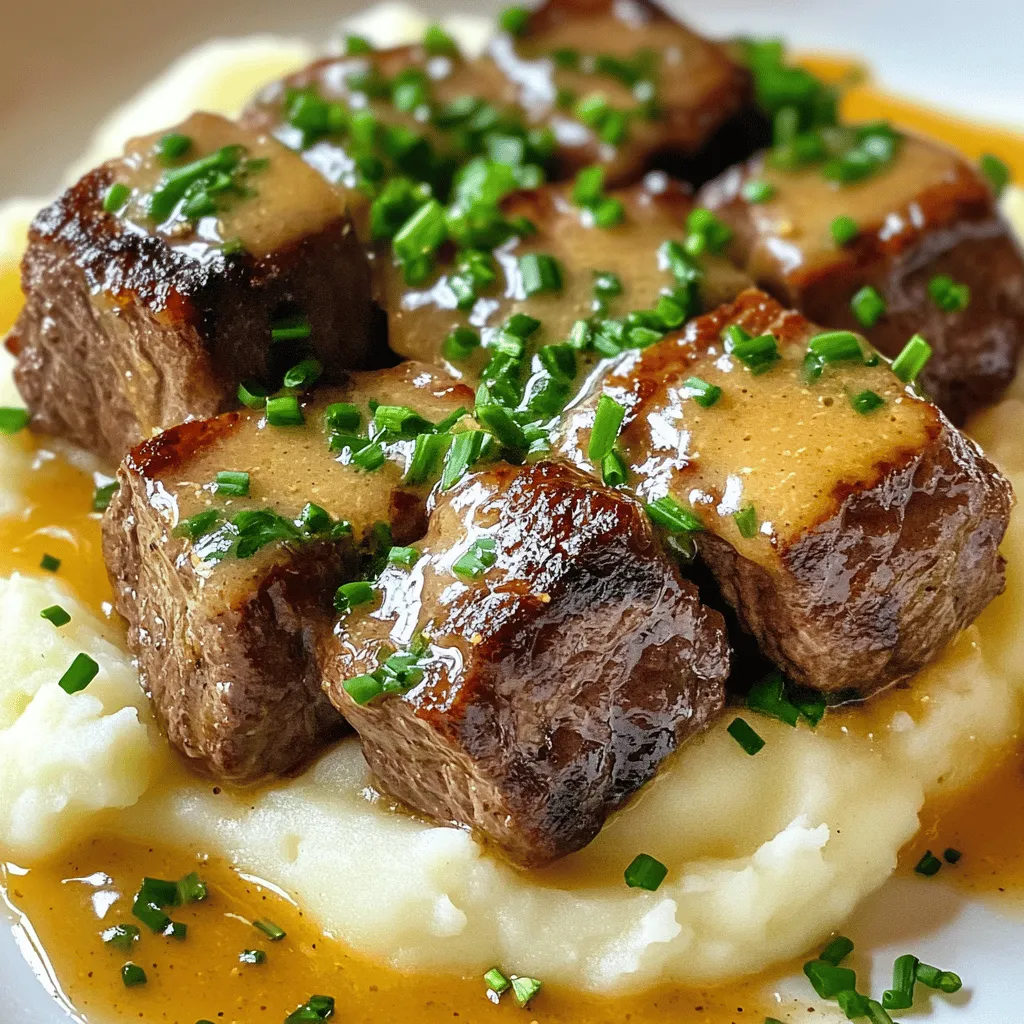 The right ingredients make all the difference in this dish. For your steak bites recipe, you need quality beef and fresh herbs. I recommend using 1 pound of beef sirloin. This cut is tender and cooks well for steak bites. Next, you need butter and garlic for that creamy garlic butter sauce. You will use three tablespoons of unsalted butter and four cloves of minced garlic.