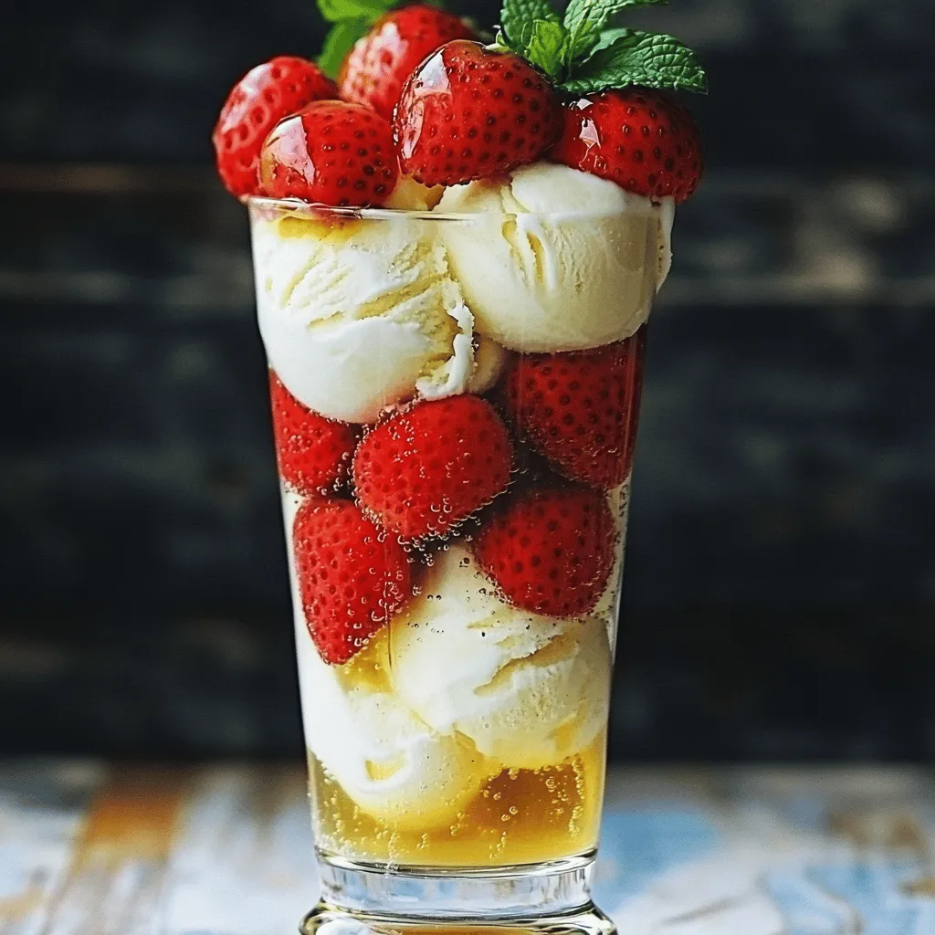 The easy strawberry patch float recipe shines with just a few key ingredients. You need fresh strawberries, vanilla ice cream, and sparkling water. These three items create a fun and tasty treat that is perfect for hot days.