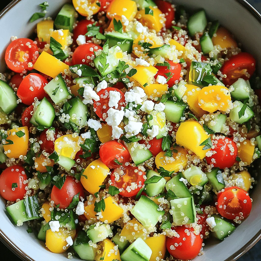 To make a Greek Quinoa Chopped Salad, start with the basics. You need quinoa, which is the star of the dish. Use one cup of quinoa, rinsed well. This keeps it clean and free from bitterness. Next, you will need two cups of vegetable broth or water to cook the quinoa. The liquid will make it fluffy and tasty.