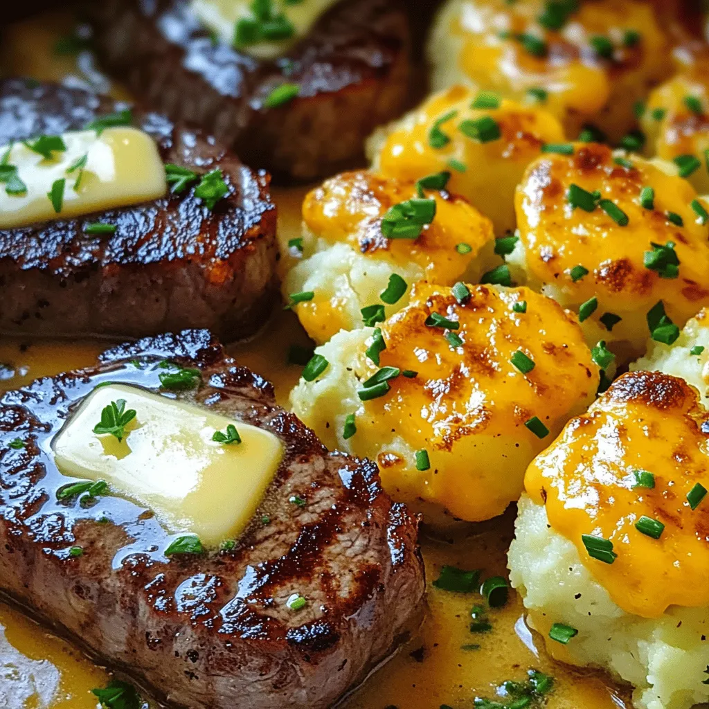 Garlic Butter Steak Bites with Crispy Cheddar Potatoes