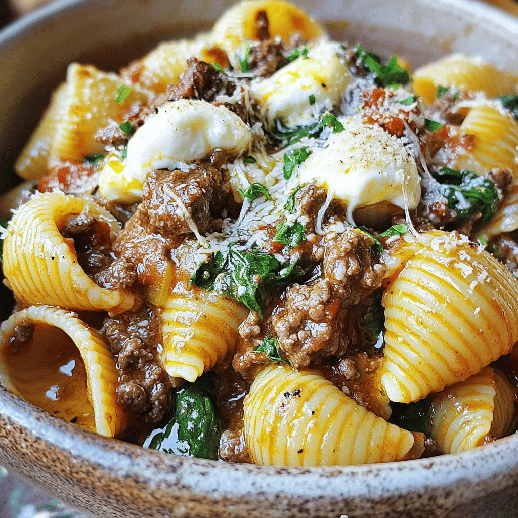 When making savory beef pasta recipes, gather these key ingredients. Start with 2 cups of large shell pasta. You will need 1 pound of ground beef. Also, have 1 small onion, finely chopped, and 3 cloves of minced garlic. A can of diced tomatoes with herbs is essential. Add 1 tablespoon of tomato paste for extra flavor.