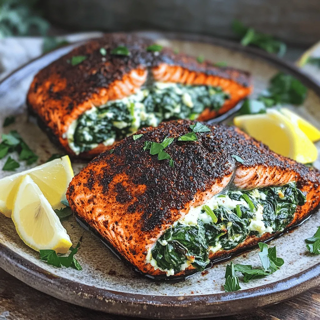 Blackened Salmon Stuffed with Spinach and Parmesan Cheese