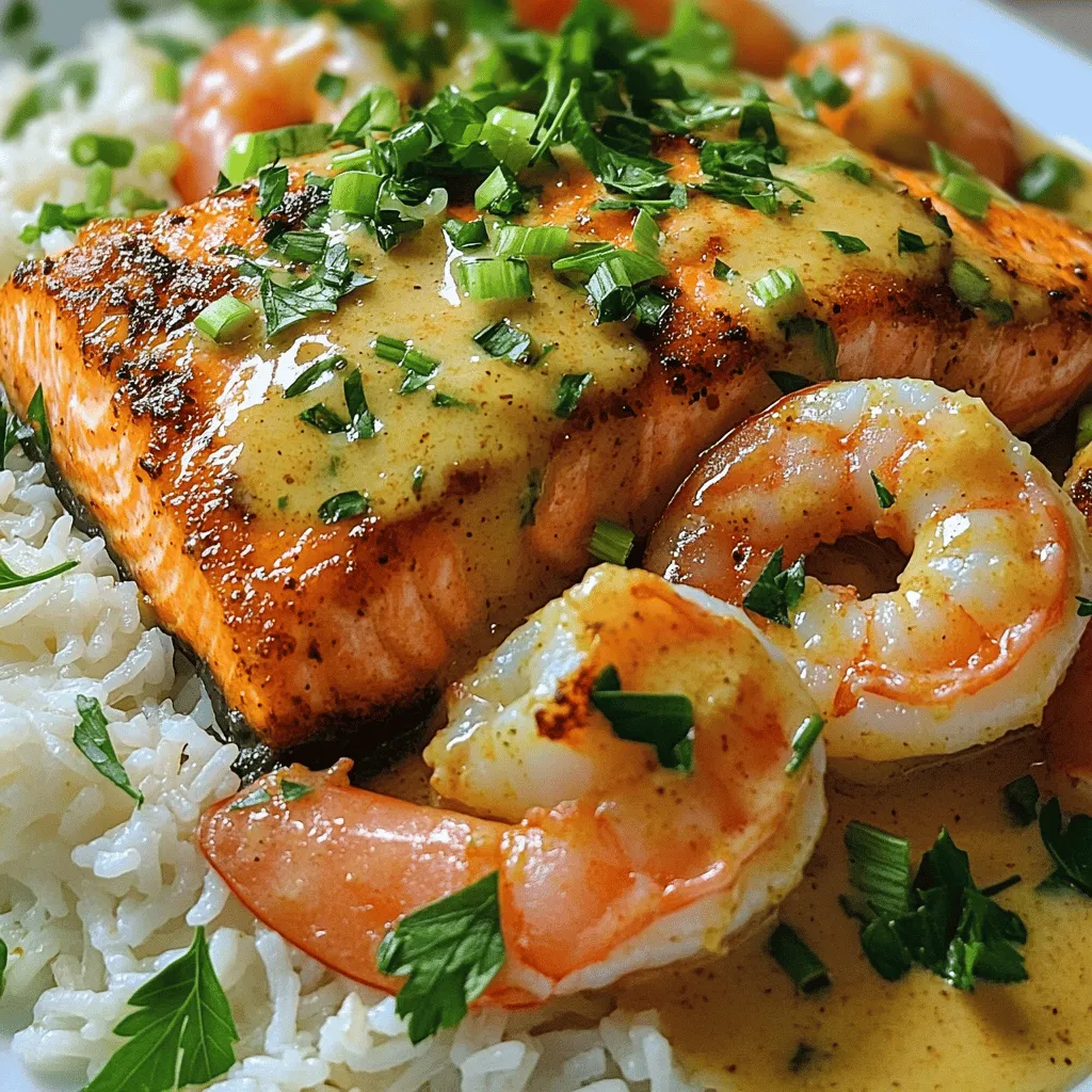 To make Cajun shrimp and salmon with garlic cream, you need some key ingredients. First, you need 8 oz of salmon fillet and 8 oz of shrimp. The shrimp should be peeled and deveined for the best taste. Next, you will use 2 tablespoons of Cajun seasoning. This spice mix brings a kick to the dish. You will also need olive oil, garlic, heavy cream, chicken broth, lemon juice, and fresh parsley. These ingredients create a rich and flavorful sauce.