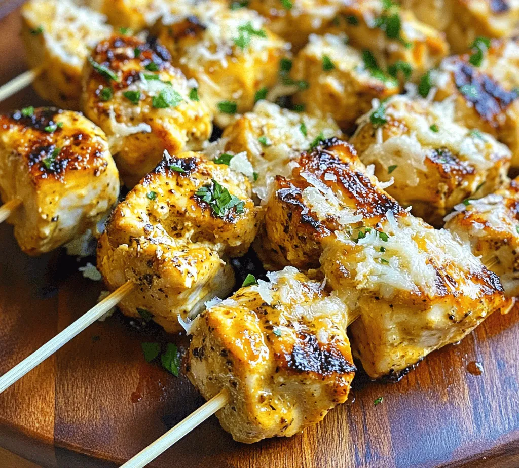 The star of our Garlic Parmesan Chicken Skewers is undoubtedly the chicken breast. This lean protein source is ideal for grilling due to its lower fat content, which allows it to cook quickly and evenly. Chicken breasts provide a canvas for the other flavors to shine, soaking up the marinade and spices beautifully. They are also versatile, making them suitable for various cooking methods, from roasting to sautéing. When selecting chicken breasts for skewers, look for boneless and skinless pieces to simplify preparation and ensure even cooking.