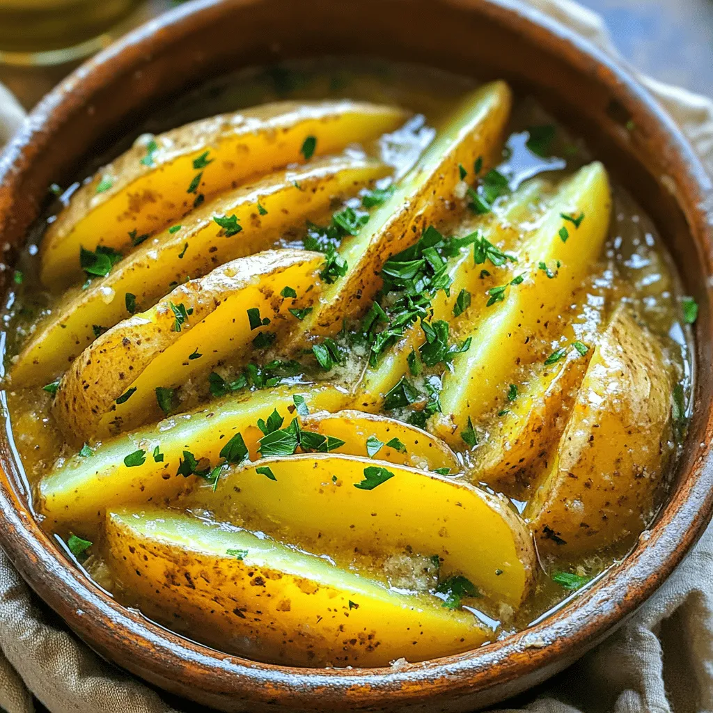 Here are the main ingredients you need for this tasty dish: - 3 pounds of assorted potatoes (Yukon Gold, red, and purple), cut into wedges - 1 packet (1 ounce) Lipton onion soup mix - 4 tablespoons unsalted butter, melted - 1 cup chicken broth or vegetable broth - 1 teaspoon garlic powder - 1 teaspoon dried thyme - Salt and pepper to taste - Fresh parsley, chopped (for garnish)