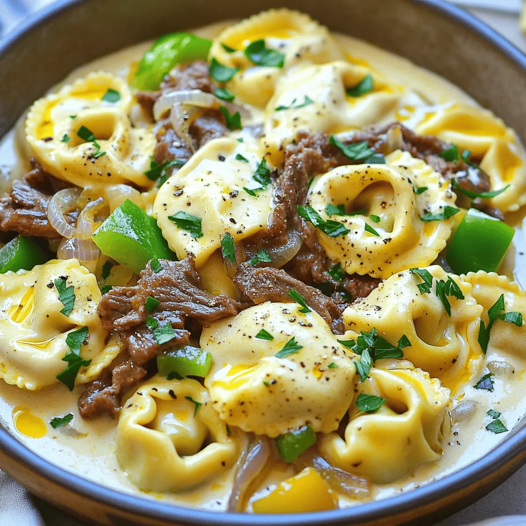 Savory cheesesteak tortellini in creamy provolone sauce needs simple, yet tasty ingredients. First, you’ll need about 2 cups of cheese tortellini. You can use fresh or frozen tortellini. The cheese gives a great base for this dish.
