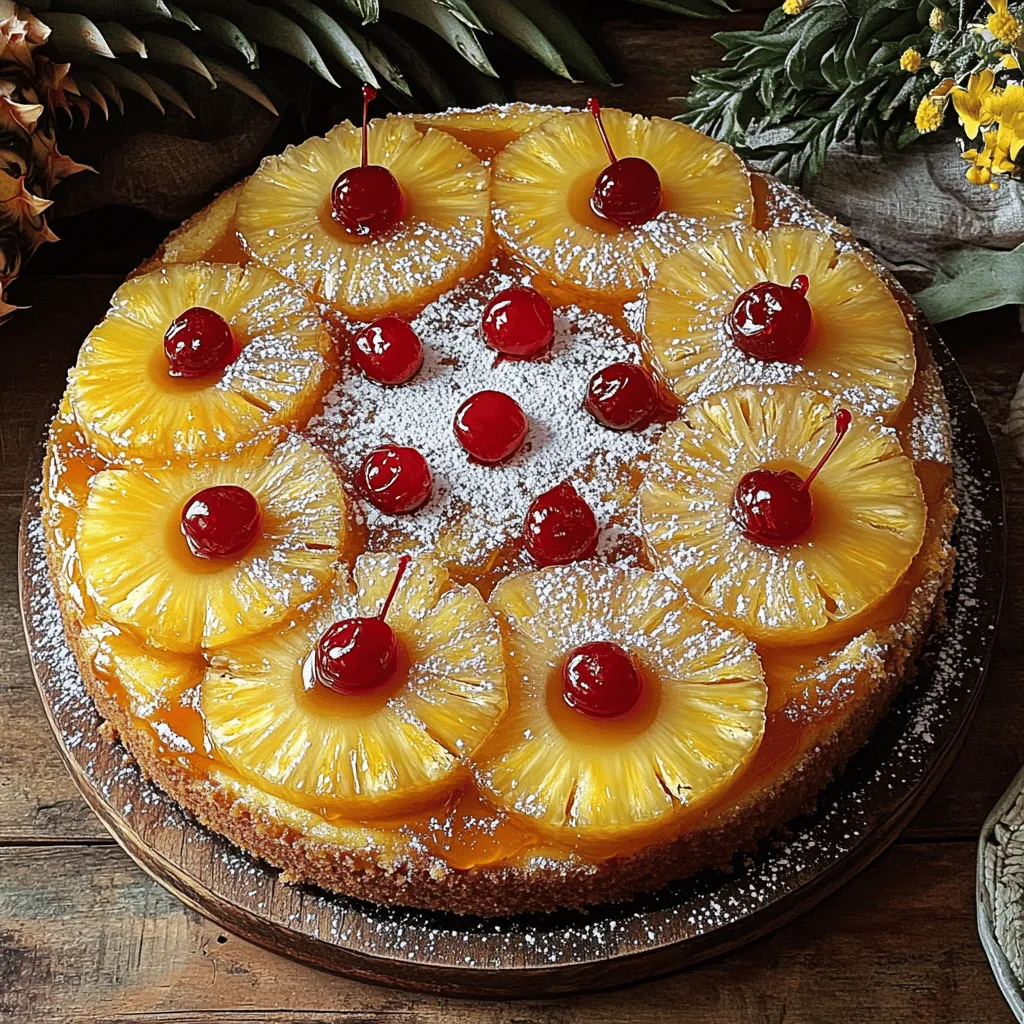 - 1 cup packed brown sugar - 1/3 cup unsalted butter, melted - 1 can (20 oz) sliced pineapple in juice, drained (reserve juice) - Maraschino cherries (about 10-12) - 1 ½ cups all-purpose flour - 1 cup granulated sugar - ½ teaspoon baking powder - ½ teaspoon baking soda - ½ teaspoon salt - ½ cup unsalted butter, softened - 2 large eggs - 1 teaspoon vanilla extract - 1/2 cup pineapple juice (from the can) - 1/2 cup buttermilk (or milk with a splash of vinegar)