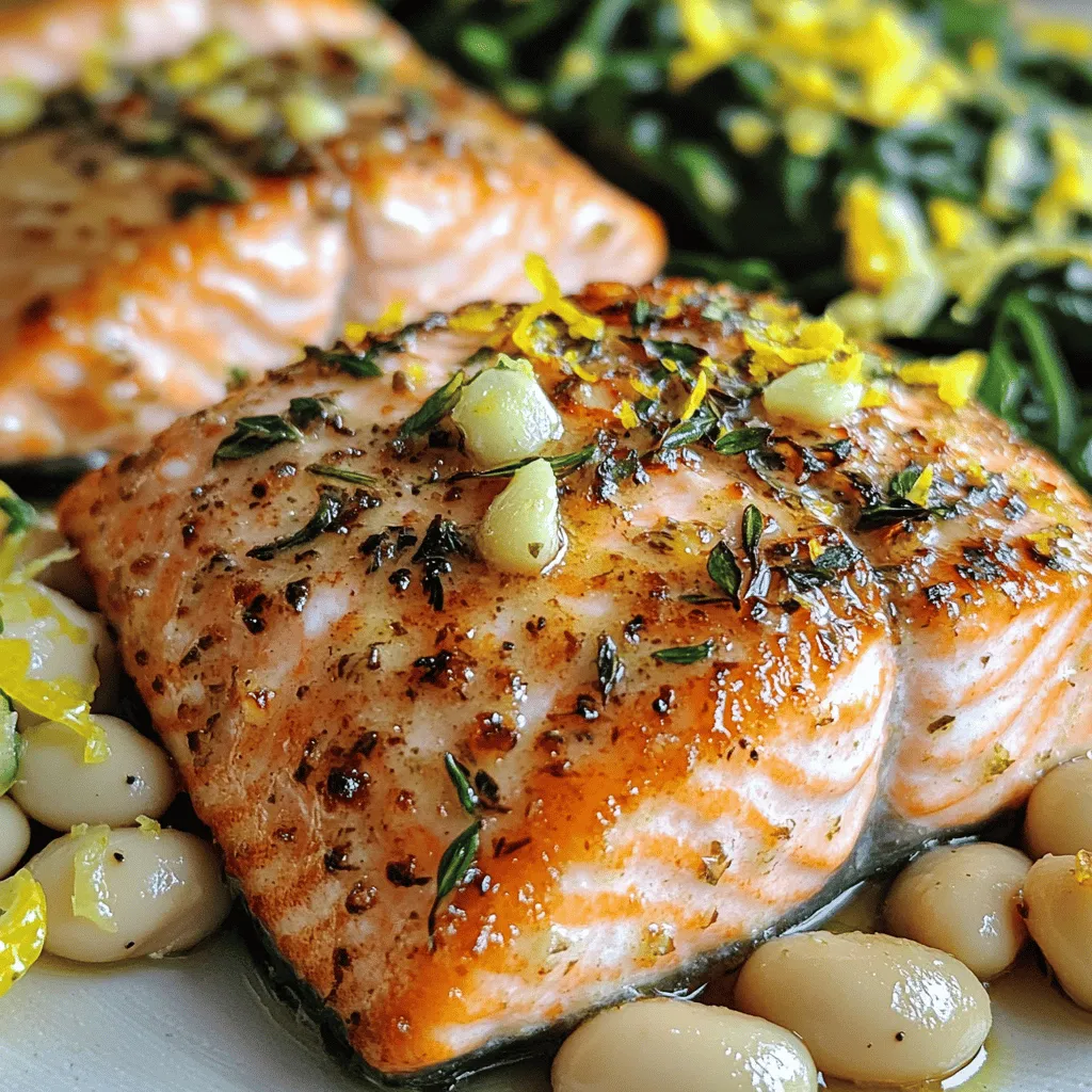 Garlic Butter Salmon and Lemon White Beans Delight