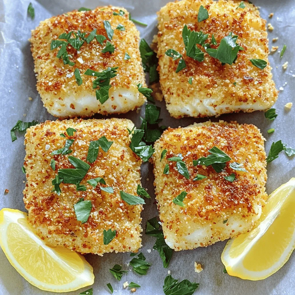 - 4 flounder fillets - 2 large eggs - 1/2 cup whole wheat breadcrumbs - 1/4 cup grated Parmesan cheese