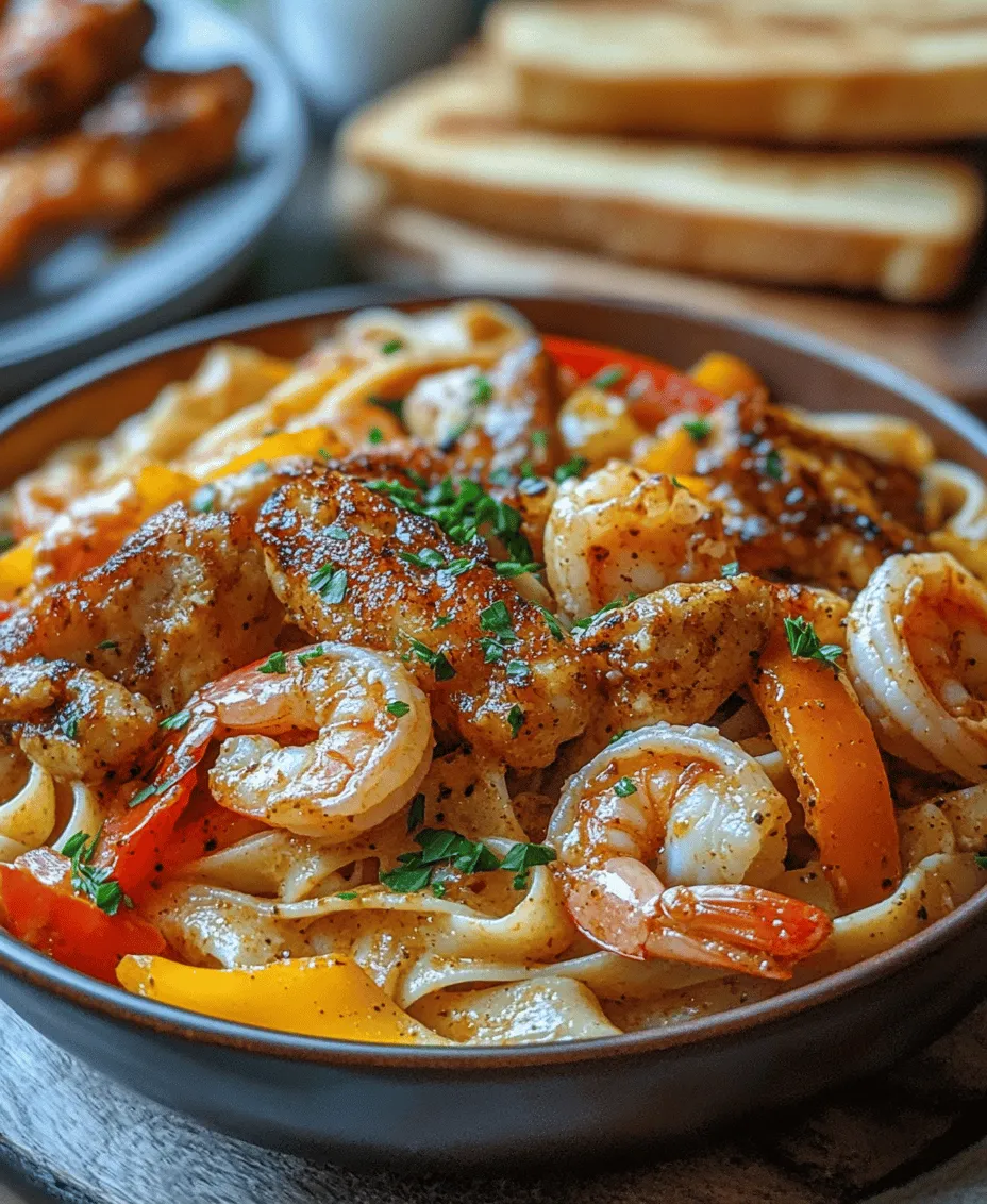 The choice of pasta is crucial in this dish, as it serves as the foundation of your meal. Fettuccine, with its flat and wide shape, is perfect for holding onto the creamy Cajun sauce, ensuring each bite is packed with flavor. On the other hand, linguine, which is slightly thinner and longer, offers a delicate touch that complements the proteins without overshadowing them. Both options work well, so feel free to choose based on your preference or what you have on hand.