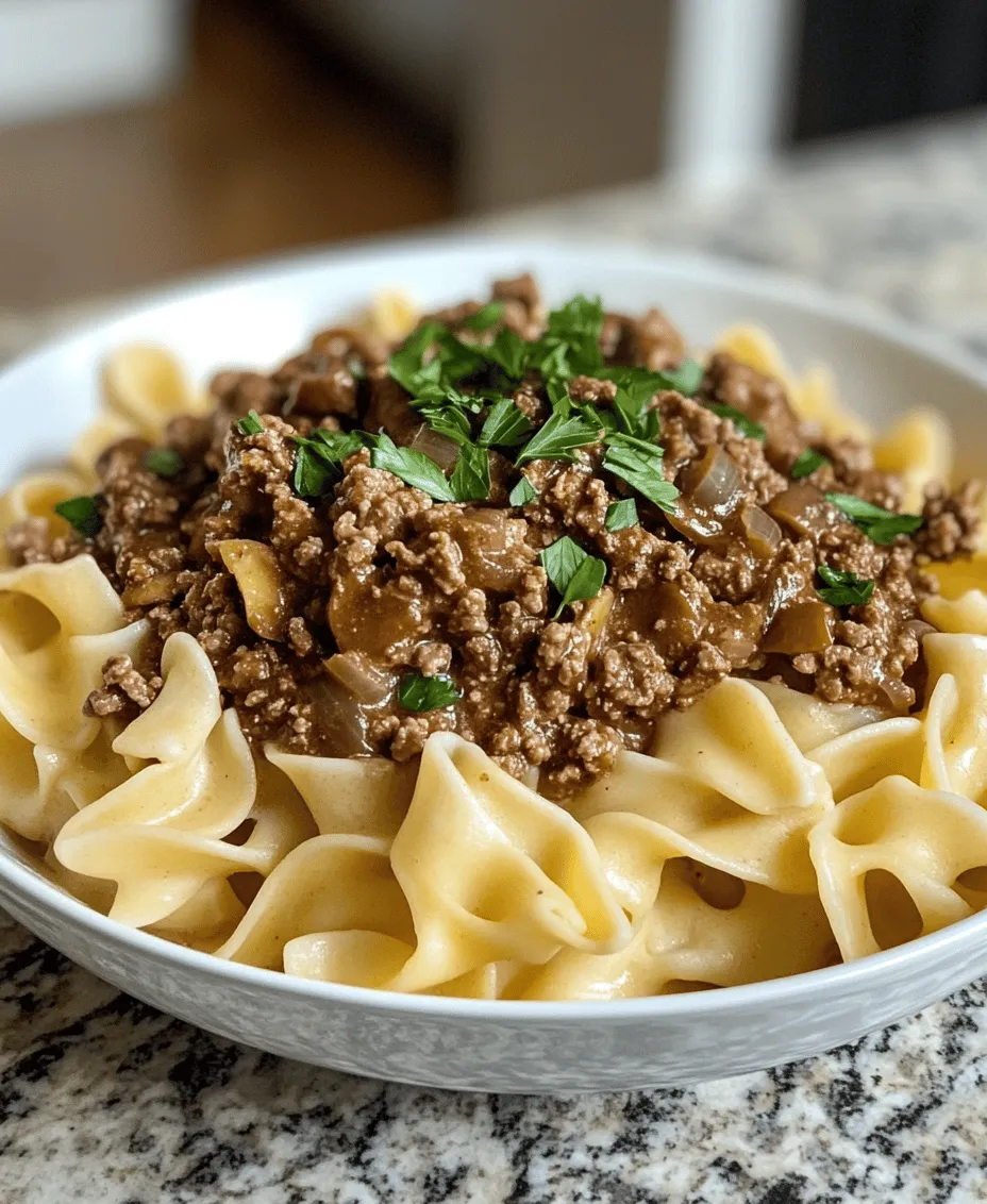 Ground beef stroganoff is a comforting and satisfying dish that brings a touch of elegance to the dinner table while remaining accessible and easy to prepare. This recipe showcases the versatility of ground beef, seamlessly blending it with earthy mushrooms, aromatic onions, and a creamy sauce that envelops every bite. Often served over tender noodles, this dish is not only quick to whip up but also bursting with rich flavors that make it a perfect choice for busy weeknights or leisurely family dinners.