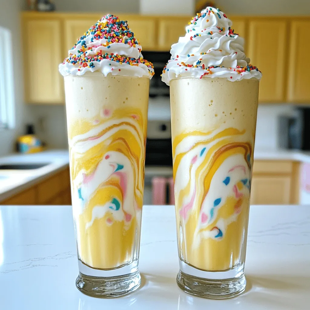 The key ingredients for a cake batter milkshake are simple and fun. You need just a few items to make this tasty treat.