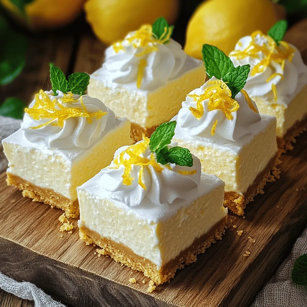 Lemon cheesecake squares need simple lemon cheesecake ingredients to shine. The main players are cream cheese, lemon juice, and a buttery crust.