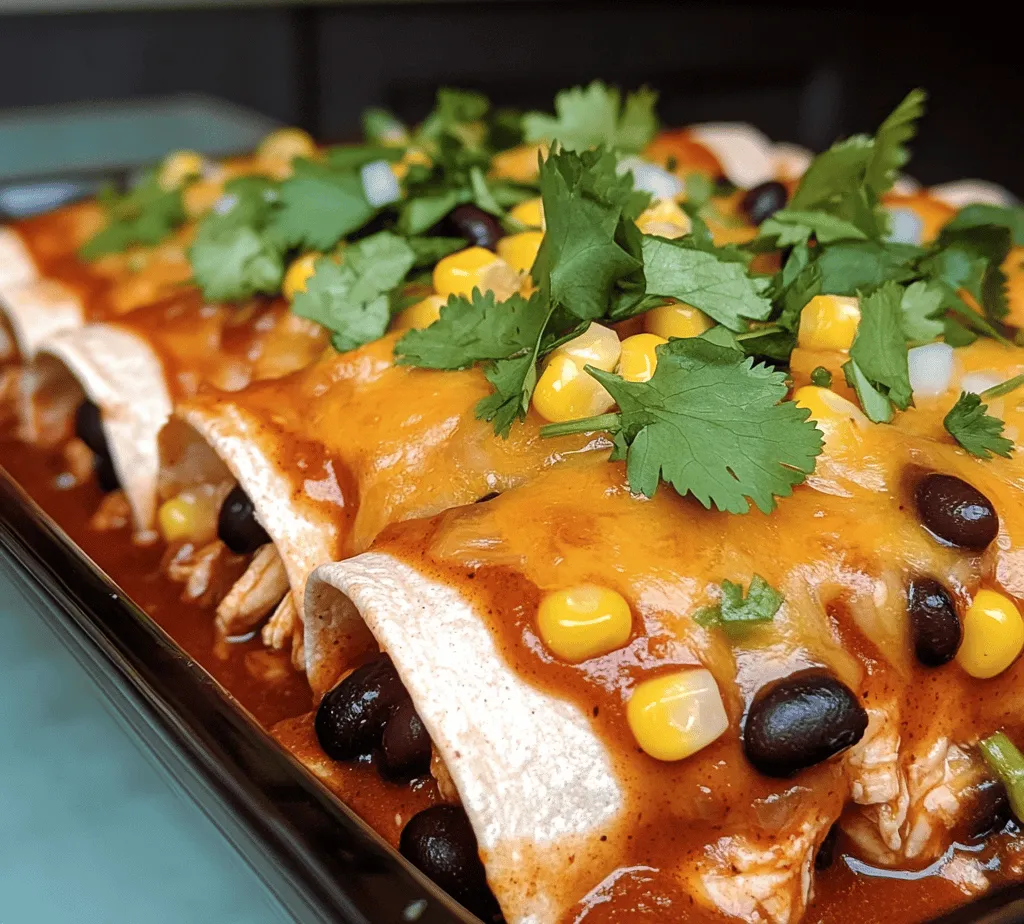 Welcome to the world of flavorful and satisfying meals with our Spicy Chicken Enchiladas recipe. Enchiladas, a traditional Mexican dish, have become a favorite in households around the globe due to their incredible versatility and rich flavors. Our version features tender shredded chicken, hearty black beans, and sweet corn, all enveloped in warm tortillas and topped with a zesty enchilada sauce. This dish is perfect for any weeknight dinner or a gathering with friends and family, offering a comforting and filling experience that is sure to please.