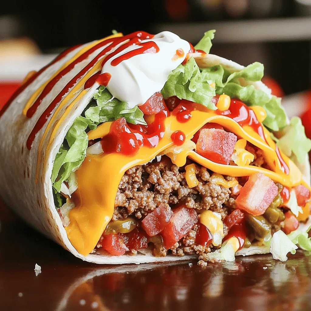 A bacon cheeseburger burrito blends two classic foods into one tasty dish. You get the juicy flavor of a cheeseburger and the fun wrap of a burrito. This dish uses ground beef and crispy bacon, making it a hearty meal. The bacon cheese burst adds richness, while fresh toppings keep it balanced.