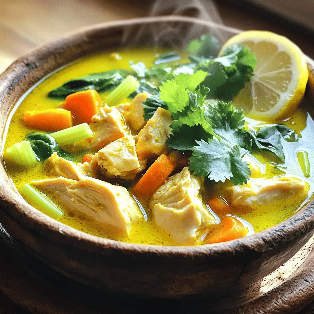 The key ingredients in this soup are simple yet powerful. First, we have chicken breasts, which add protein and flavor. Next, turmeric is a star ingredient. It brings warmth and many health benefits. Using fresh ginger and garlic enhances both the taste and health properties.