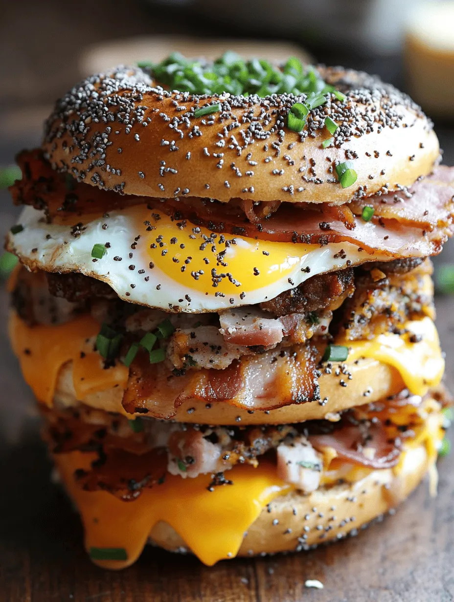 Indulge in the Four Meat, Four Cheese Bagel Breakfast Sandwich