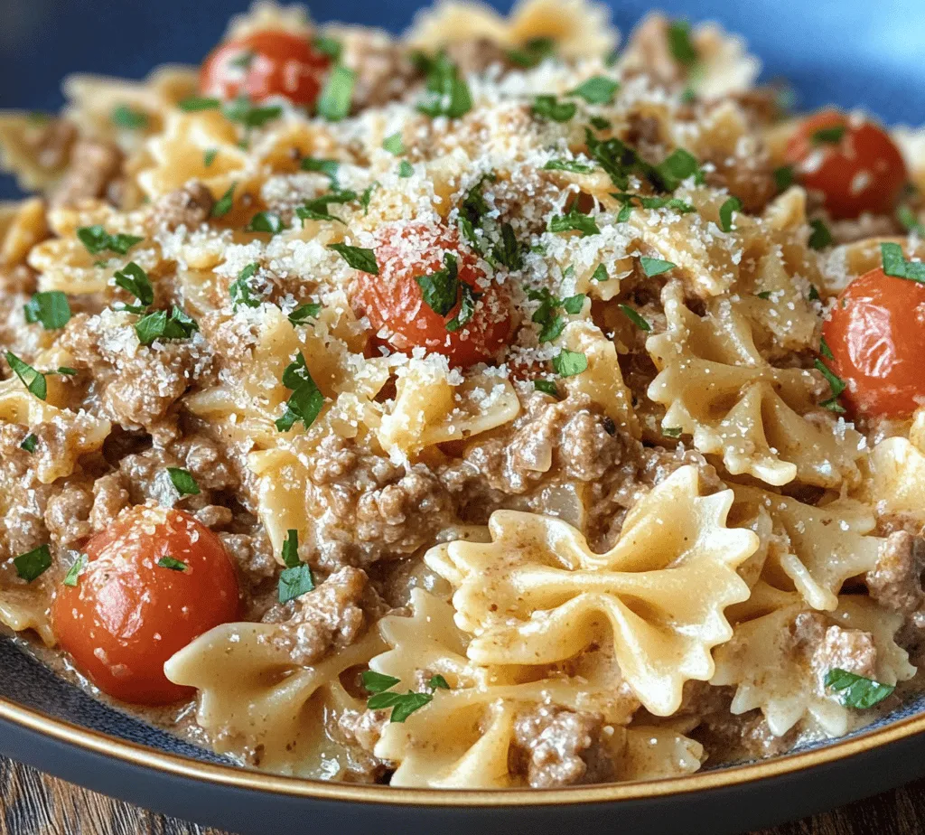 Creamy beef and bowtie pasta is more than just a meal; it