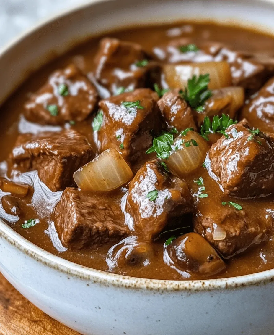 Savory Beef Tips with Rich Gravy is a dish that embodies comfort and warmth, making it a cherished choice for family gatherings and cozy weeknight dinners. This hearty meal features tender beef stew meat cooked to perfection in a luscious gravy that is both rich and flavorful. The combination of seared beef and a savory sauce creates a satisfying dish that is sure to please even the pickiest of eaters.