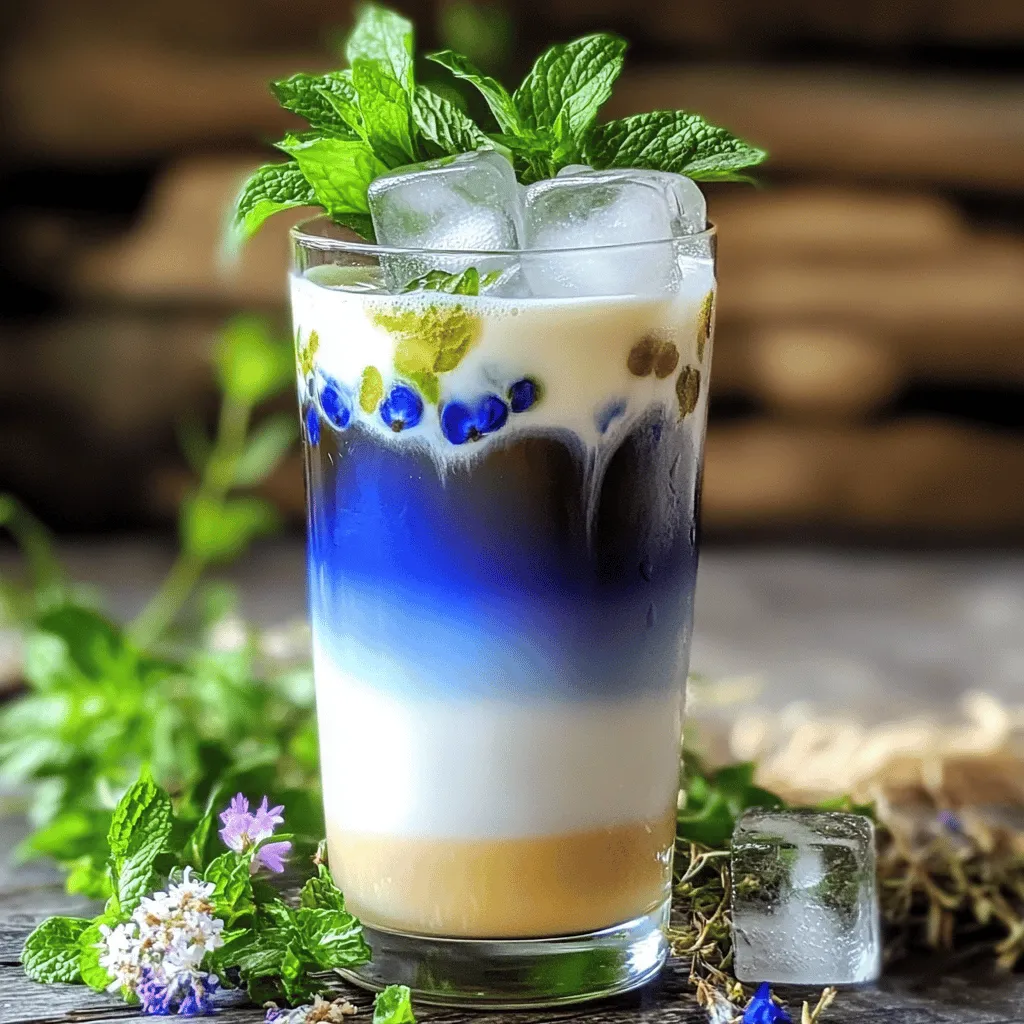 To make a lovely iced butterfly pea flower latte, you need a few simple ingredients. Here’s what you will need: