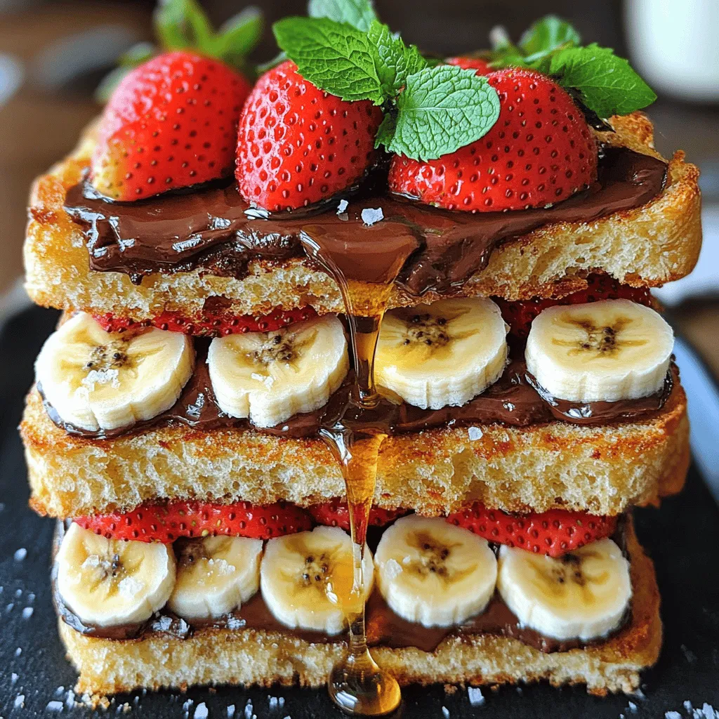 To make a tasty banana Nutella recipe, you need a few key items. First, grab two ripe bananas. Their natural sweetness adds a nice flavor. Next, get one cup of fresh strawberries. These berries bring a bright taste and a lovely color. You will also need half a cup of Nutella, or any chocolate hazelnut spread. This creamy spread gives the dish its rich, chocolate flavor. For the base, use four slices of thick toast or brioche bread. This adds a nice texture. You will also need one tablespoon of unsalted butter to toast the bread. Optionally, you can drizzle honey for extra sweetness. A pinch of sea salt enhances the flavors, and fresh mint leaves make a beautiful garnish.