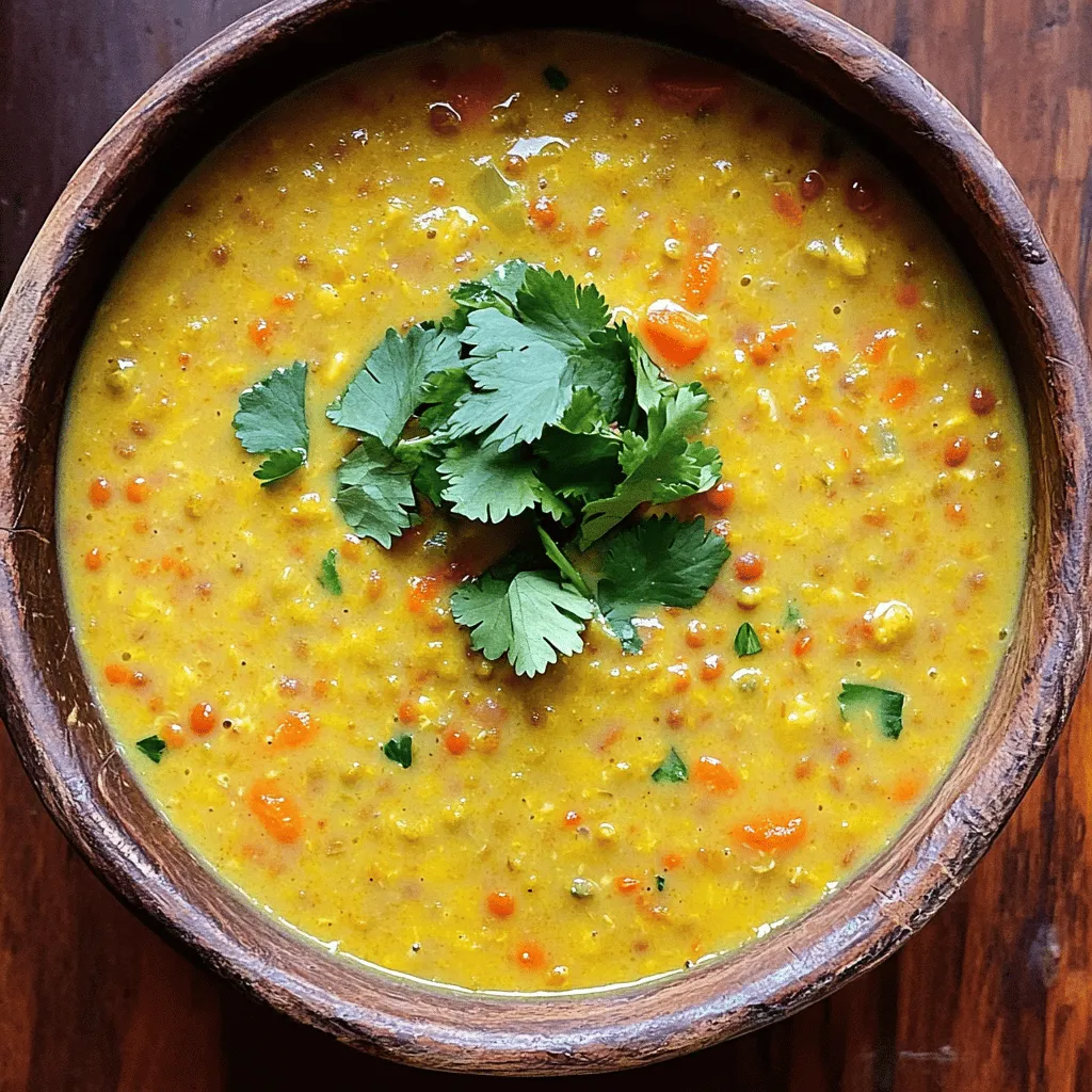 The creamy coconut curry lentil soup recipe shines with simple yet vibrant ingredients. First, you need lentils. I prefer using red lentils because they cook fast and get soft. You