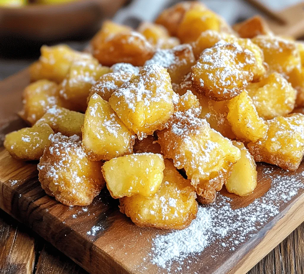 Apple fritter bites are a delightful twist on the classic apple fritter, offering a perfect blend of crispy and fluffy textures in bite-sized pieces. Unlike traditional apple fritters that can be quite large and heavy, these mini desserts provide a lighter, more manageable option that is sure to satisfy your sweet tooth without overwhelming your palate. Ideal for gatherings, weekend treats, or a cozy family dessert, these apple fritter bites are not only easy to prepare but are also a crowd-pleaser. Whether served warm with a drizzle of glaze or enjoyed plain, they are versatile enough to be enjoyed at any time of the year.