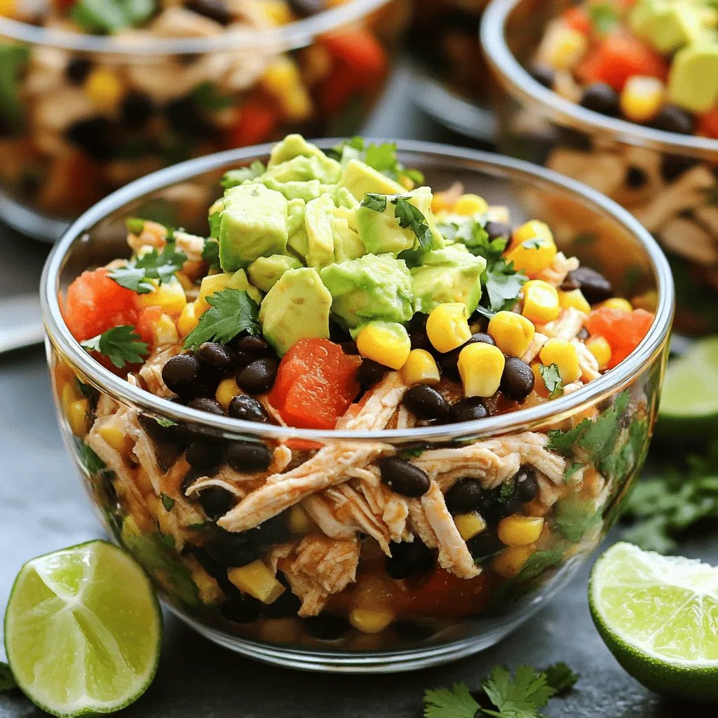 - 2 lbs boneless, skinless chicken thighs - 1 can (15 oz) black beans, drained and rinsed - 1 can (15 oz) corn, drained - 1 can (14.5 oz) diced tomatoes with green chilies - 1 medium yellow onion, diced - 2 cloves garlic, minced - 1 tablespoon chili powder - 1 teaspoon cumin - 1 teaspoon smoked paprika - Salt and pepper to taste - Fresh cilantro, for garnish - Avocado, diced (for topping) - Lime wedges (for serving)