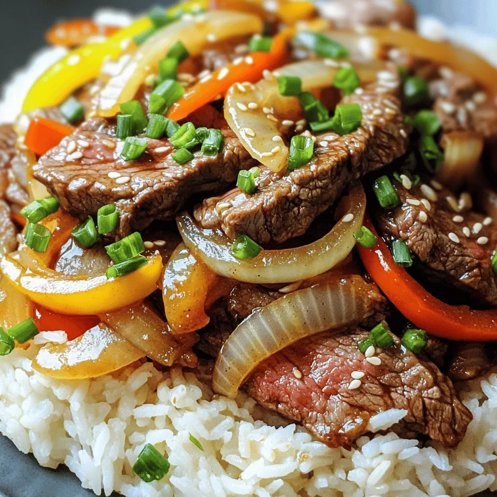 - 1 lb (450g) flank steak, thinly sliced against the grain - 2 large onions, thinly sliced - 3 cloves garlic, minced - 3 tablespoons soy sauce - 2 tablespoons oyster sauce - 1 tablespoon hoisin sauce - 1 bell pepper (red or green), sliced - Fresh green onions for garnish - Cooked jasmine rice for serving When preparing Chinese Beef and Onion Stir Fry, you want to gather the right ingredients first. The flank steak is key. Slice it against the grain. This helps the meat stay tender when cooked. You will also need onions and garlic. They add flavor and sweetness to the dish. For sauces, soy sauce is a must. It gives that classic umami taste. The oyster sauce adds depth, while hoisin sauce brings a hint of sweetness. If you like, toss in a bell pepper for color and crunch. Fresh green onions make a great garnish, adding freshness to your meal. Serve your stir fry over jasmine rice for a complete dish.First, slice the flank steak against the grain. This helps keep the beef tender. In a medium bowl, mix the beef with 1 tablespoon of soy sauce, a pinch of salt, and pepper. Let it marinate for 15-20 minutes. This short time is all you need for flavor. When cooking, heat 1 tablespoon of vegetable oil in a large wok or skillet over high heat. Make sure the oil is hot. Spread the marinated beef in a single layer. Stir-fry for about 2-3 minutes until it turns brown. It should not be fully cooked yet. Remove the beef from the wok and set it aside. This step is key to getting perfect beef texture. Next, it