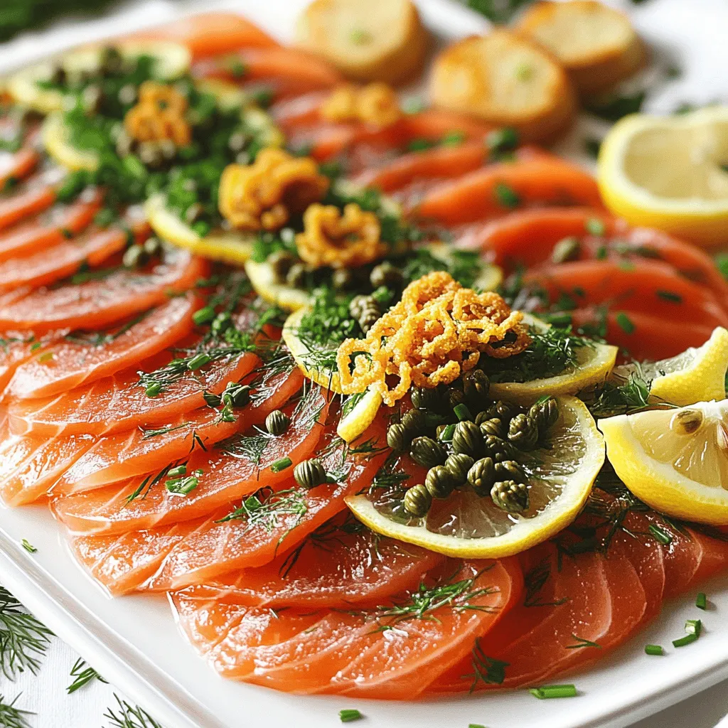 The main star of this dish is smoked salmon. Its rich flavor and silky texture make it a top choice for carpaccio. Smoked salmon has good fat and protein. It also offers essential vitamins, making it a healthy option.