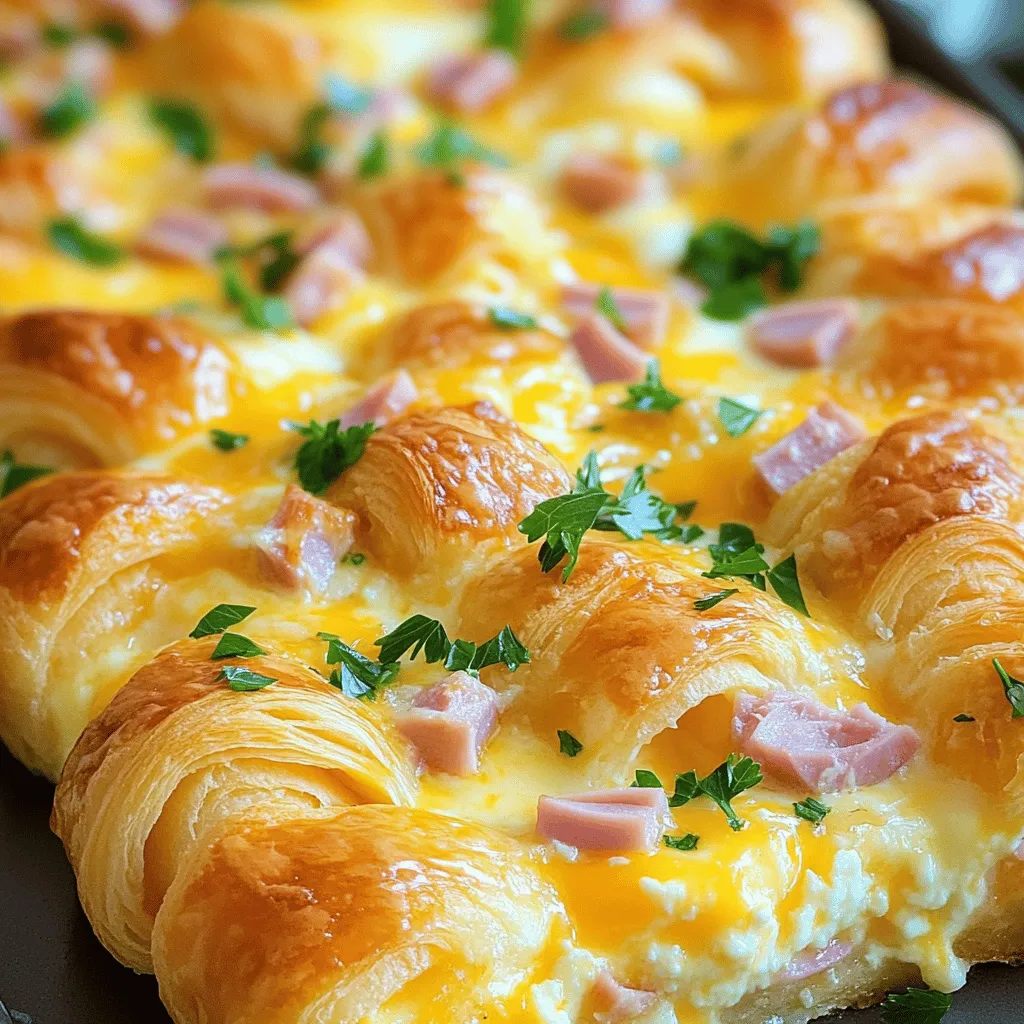 To make the ham and cheese croissant casserole, you need these main ingredients:
