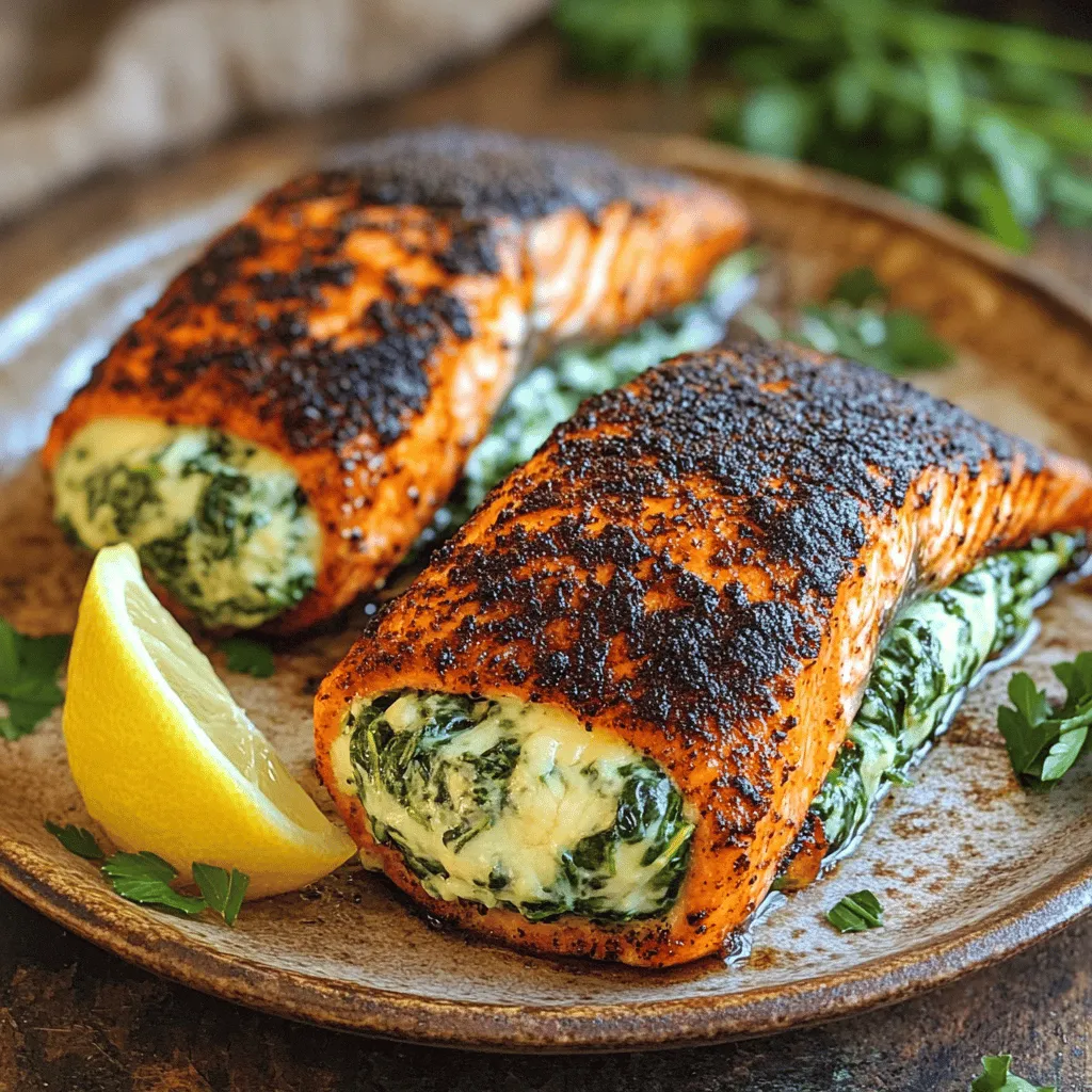 To make a great blackened salmon recipe, you need fresh and flavorful ingredients. Start with four skinless salmon fillets. This fish has a rich taste and a nice texture that works well for stuffing.
