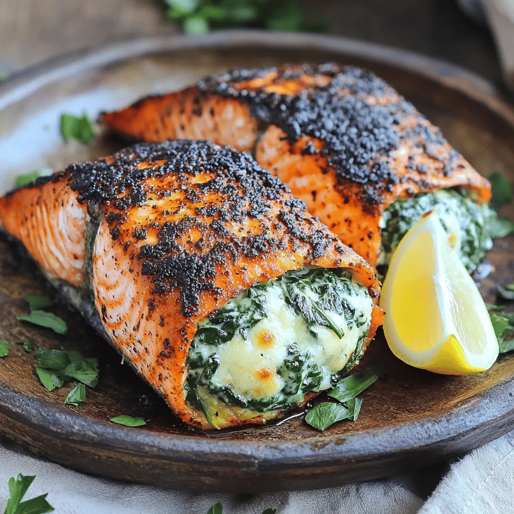Blackened Salmon Stuffed with Spinach and Parmesan Delight