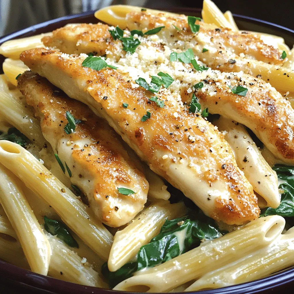 To make the best creamy Parmesan chicken with penne, gather these key ingredients: