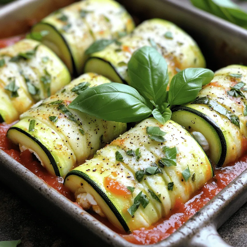 To make tasty zucchini rolls, gather these ingredients: - 2 large zucchinis - 1 cup ricotta cheese - 1/2 cup cream cheese, softened - 1/4 cup grated Parmesan cheese - 1 clove garlic, minced - 1 teaspoon dried oregano - 1 teaspoon fresh basil, finely chopped - Salt and pepper to taste - 1 cup marinara sauce (for serving) - Fresh basil leaves for garnish